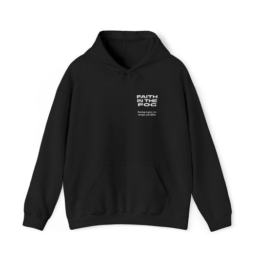 Faith in the Fog - Running on Grace Hooded Embroidered Sweatshirt