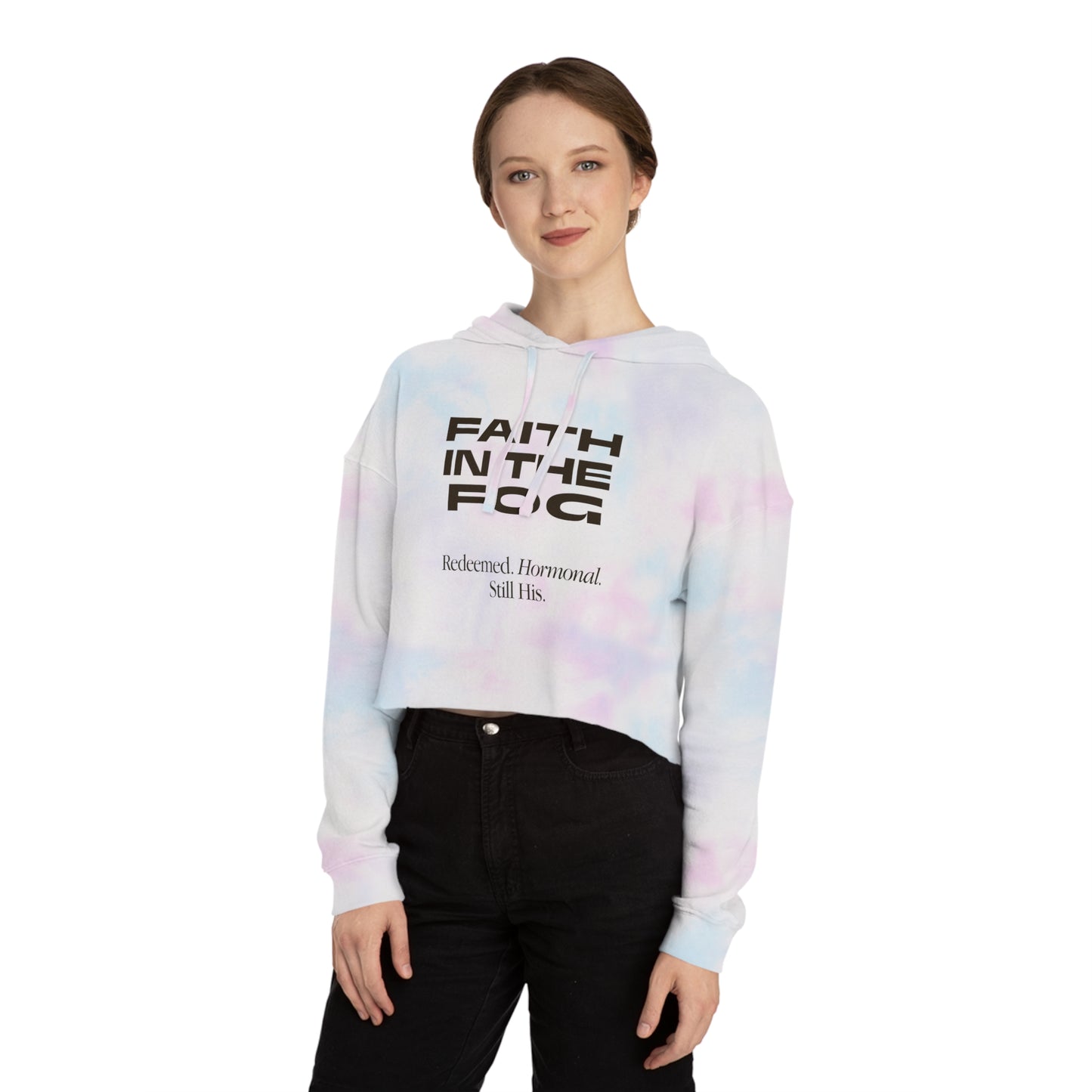 Faith in the Fog - Redeemed, Hormonal, His,  Cropped Hooded Sweatshirt